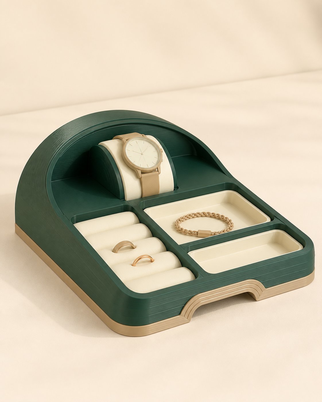Arched jewelry and watch valet tray concept